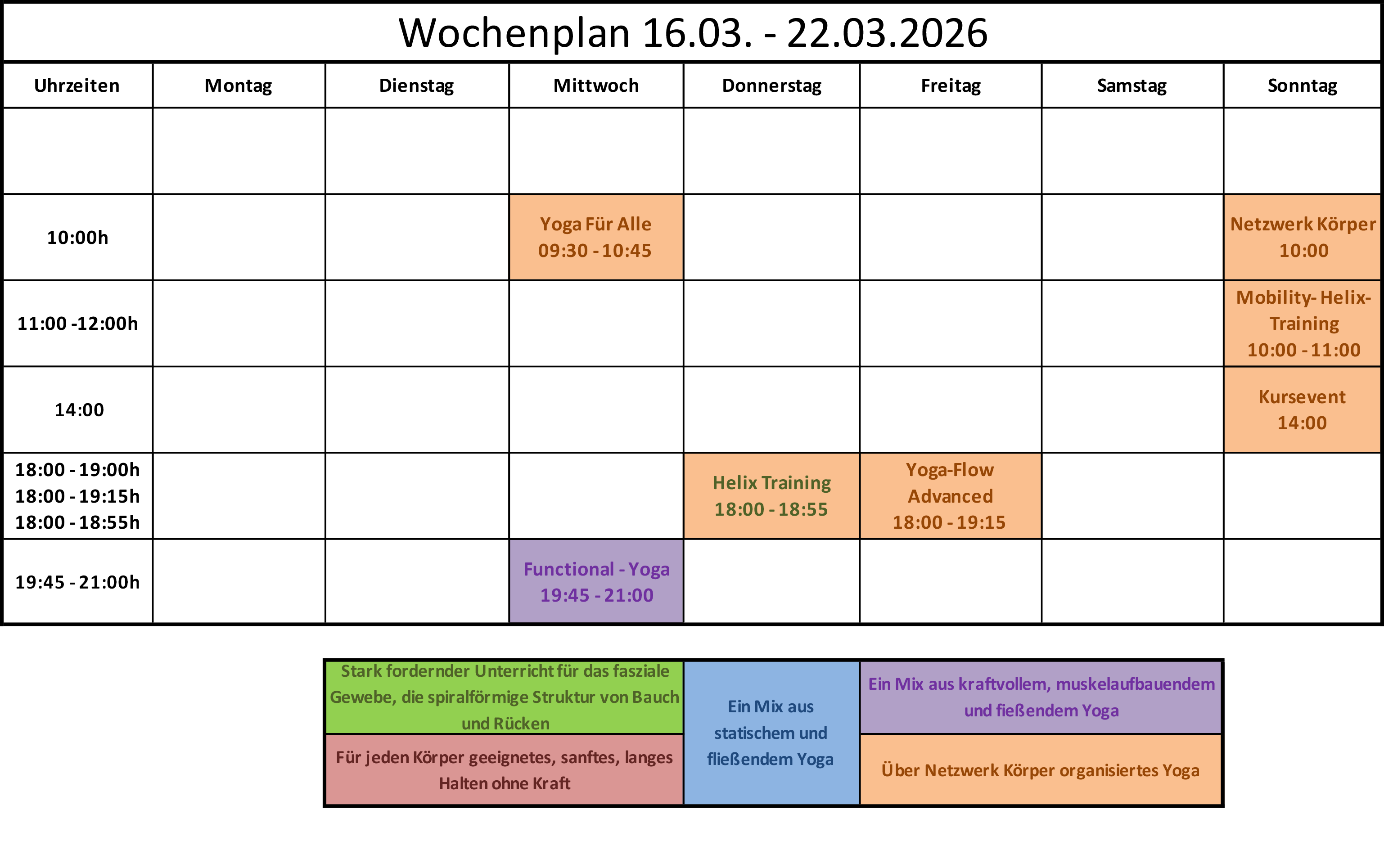 Wochenplan 16.03. - 22.03.2026